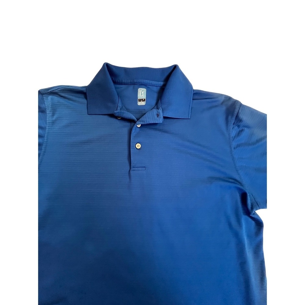 PGA Tour Mens Blue Performance Golf Polo Shirt Large Textured‎ Breathable - Picture 2 of 6